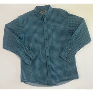 Cinch Modern Fit Mens Medium Teal Blue Geometric Diamond Button Down MTW1347041